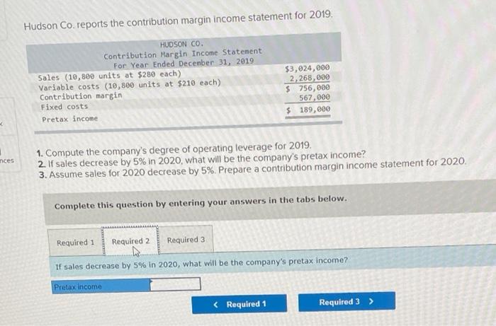 CO. Contribution Morgin Income Statement for Year Ended December 31, 2019 Sales