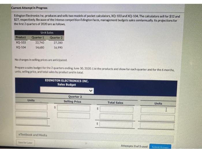 sells two models of pocket calculators, XQ-103 and XQ-104. The calculators sell