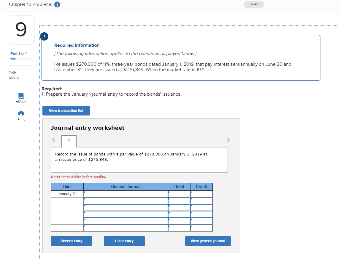  Chapter 10 Problems A Saved Required information [The following information applies