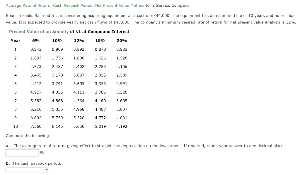 Average Rate of Return, Cash Payback Period, Net Present Value Method