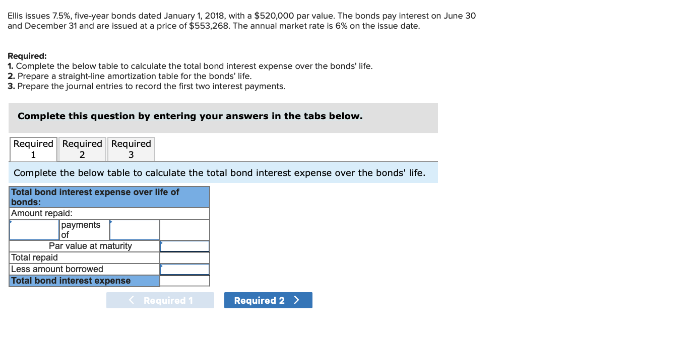 Ellis issues 7.5%, five-year bonds dated January 1, 2018, with a