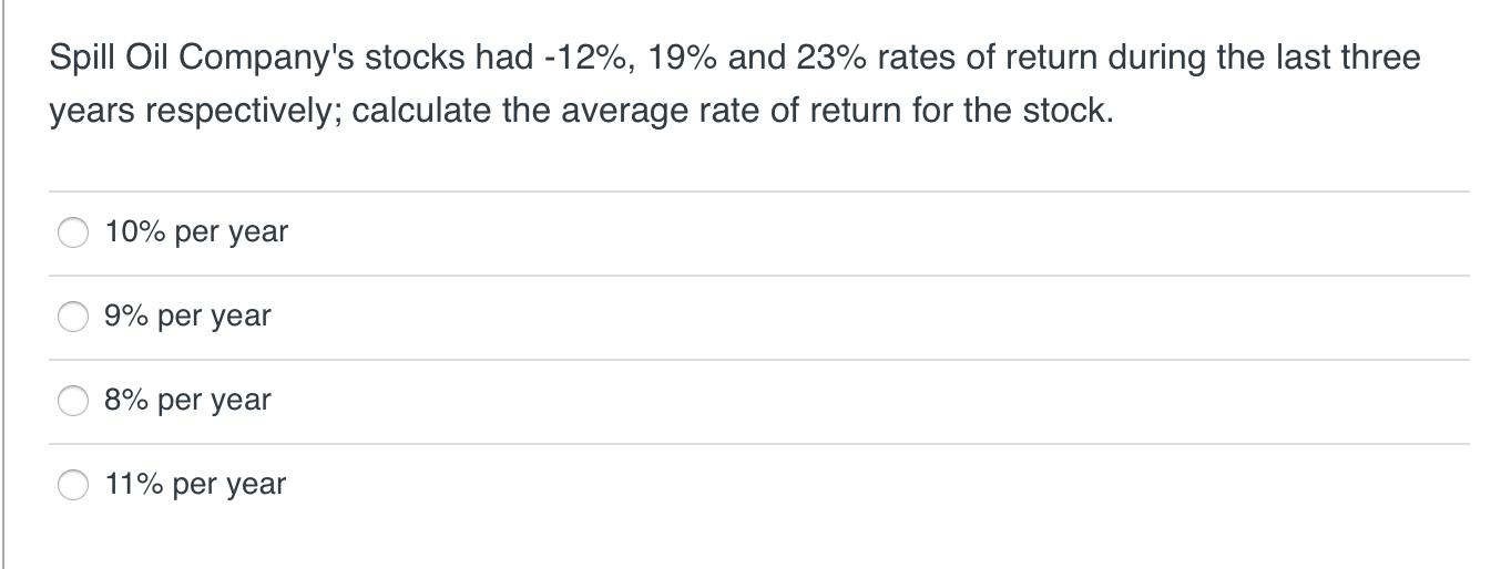 an expected return of 8% per year and stock B has an