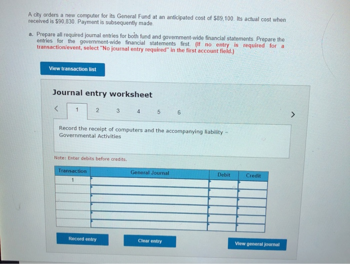  A city orders a new computer for its General Fund at