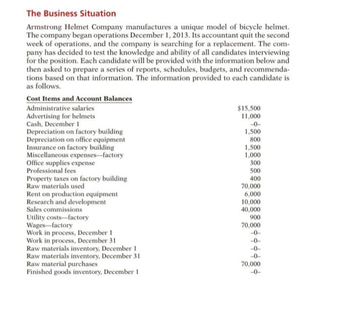 please I need a solution for all 8 questions The Business Situation