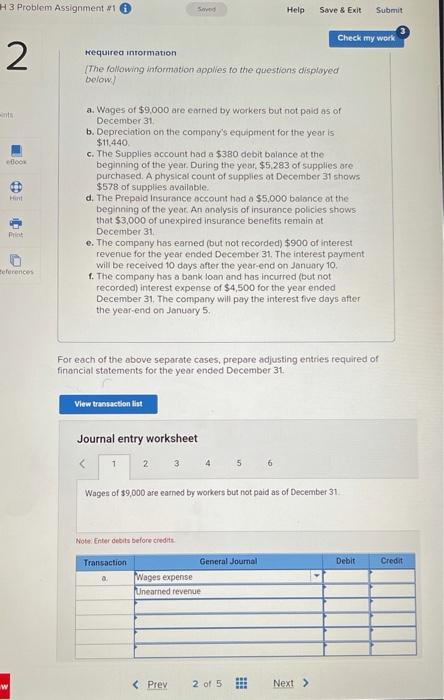 For each journal entry H3 Problem Assignment Swed Help Save & Exit