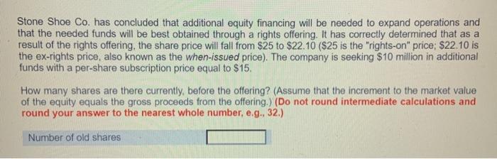  Stone Shoe Co. has concluded that additional equity financing will be