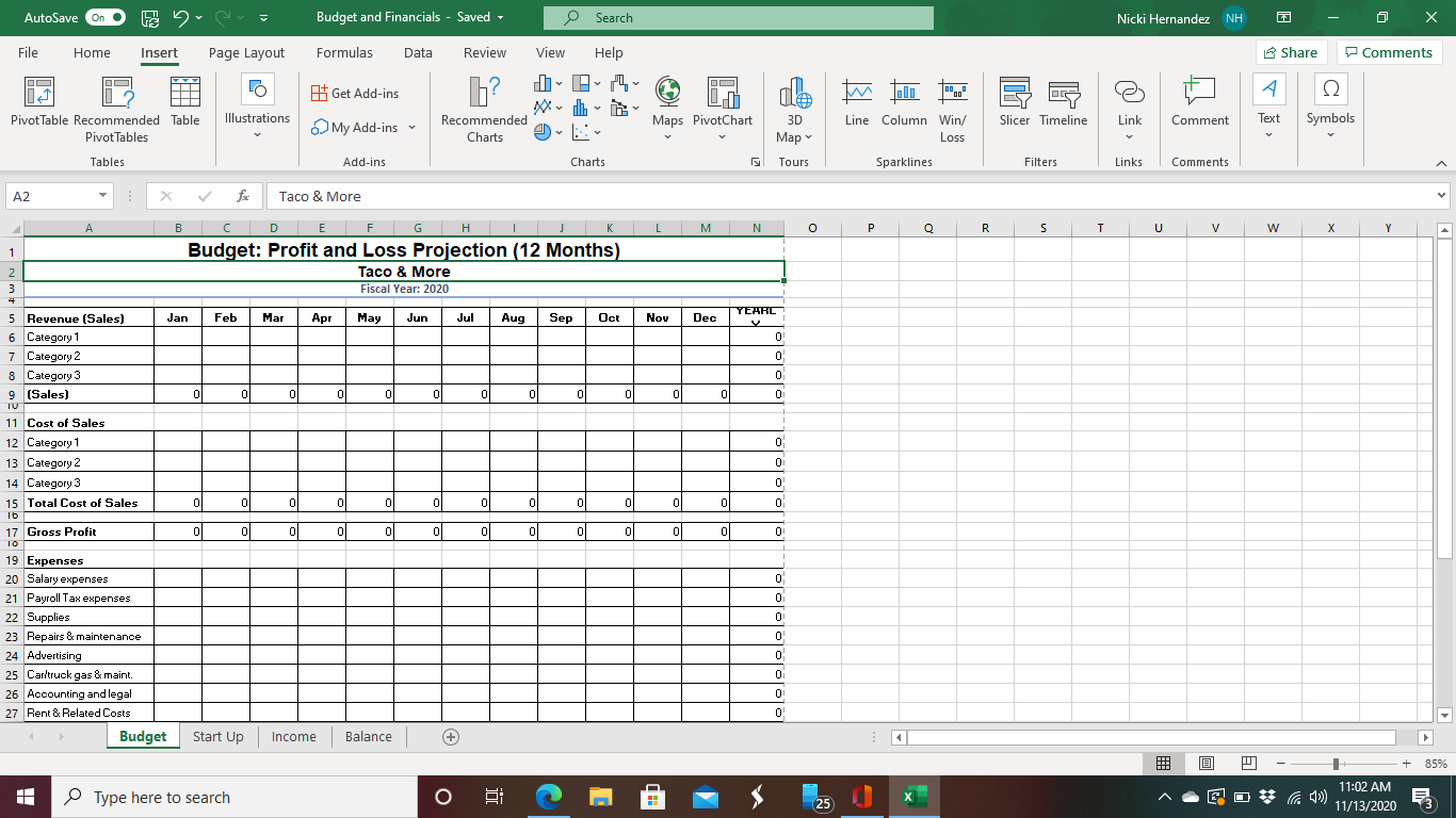 Use the excel handout to develop financials for final project 1. Start