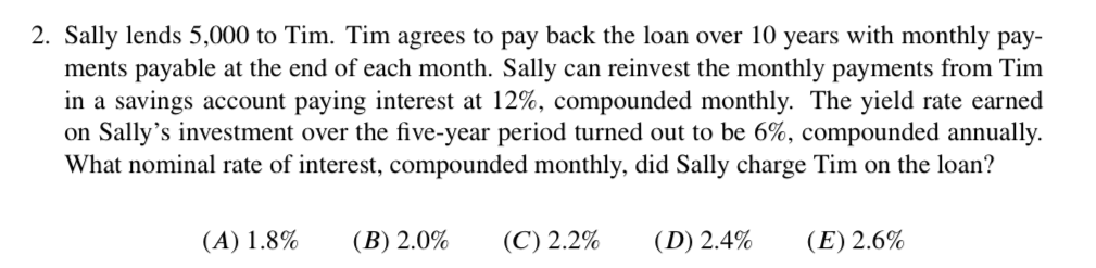 2. Sally lends 5,000 to Tim. Tim agrees to pay back
