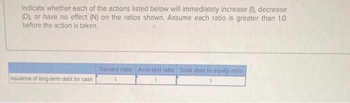  Indicate whether each of the actions listed below will immediately increase