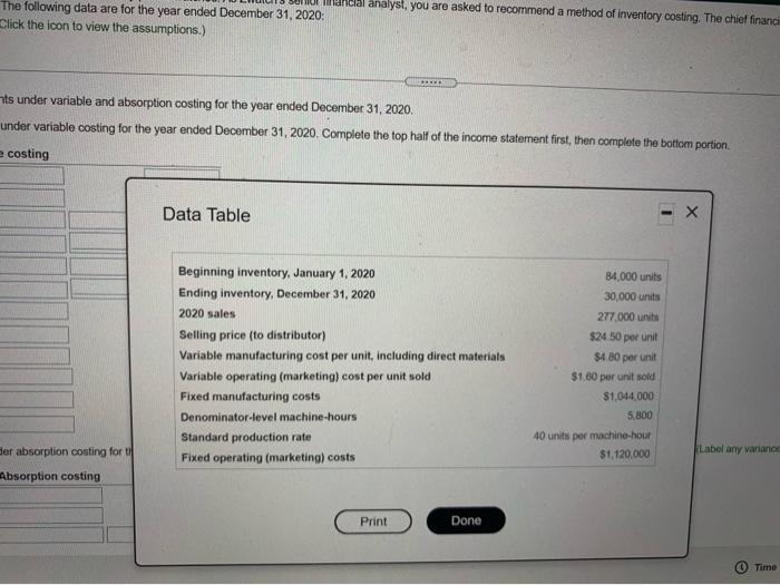 31, 2020 under variable costing for the year ended December 31, 2020.