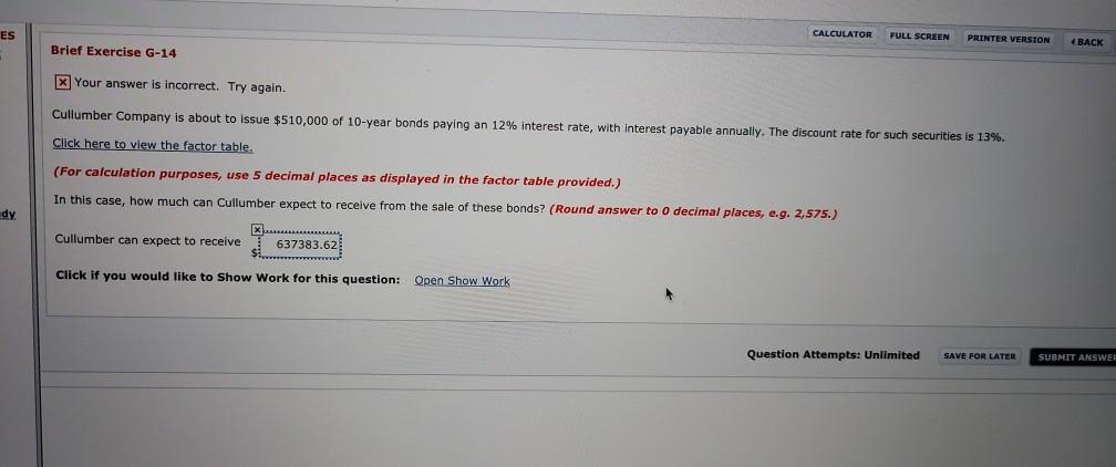 ES CALCULATOR FULL SCREEN PRINTER VERSION BACK Brief Exercise G-14 x