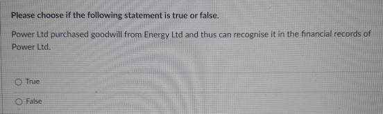  Please choose if the following statement is true or false. Power