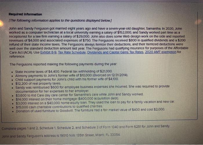  Required information The following information applies to the questions displayed below)