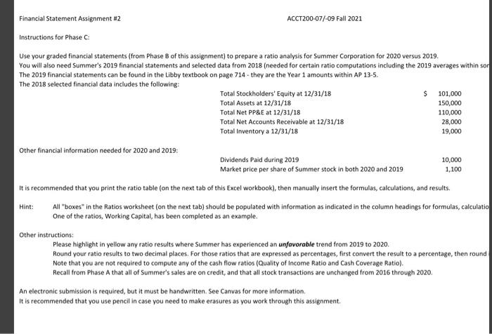  Financial Statement Assignment #2 ACCT200-07/-09 Fall 2021 Instructions for Phase C