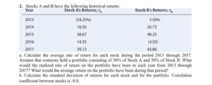please solve it step by step without excel 2. Stocks A and