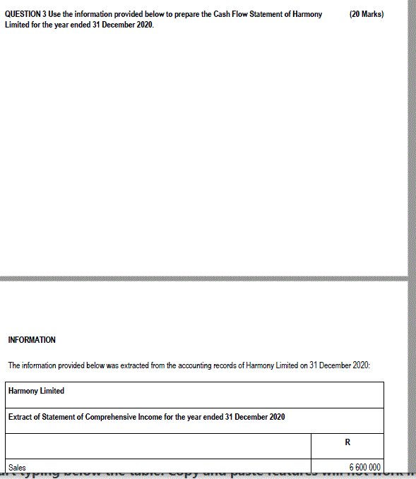 QUESTION 3 Use the information provided below to prepare the Cash