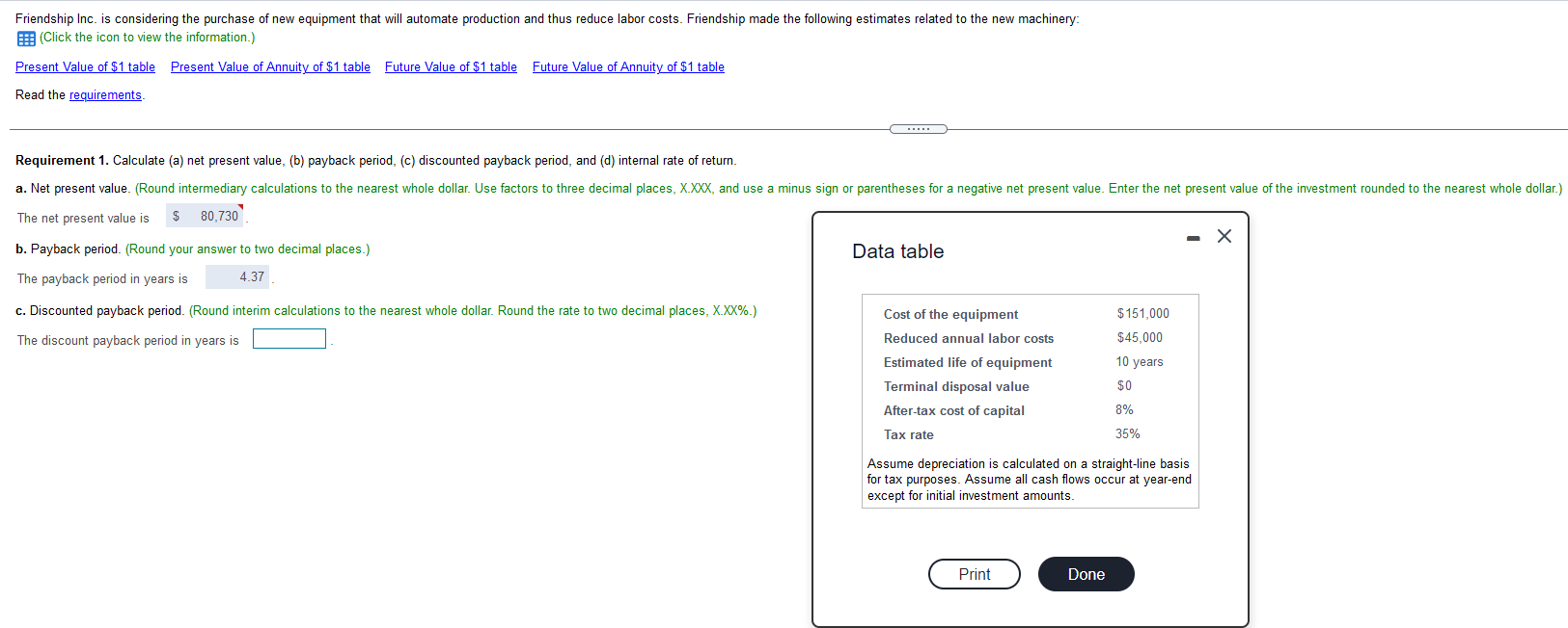 need help with finding discounted payback period and internal rate of return
