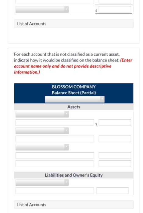 of Blossom Company includes the following accounts: Accounts receivable Prepaid insurance Goodwill