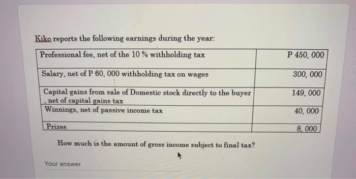 stock not traded in the local stock exchange (selling price P500,000) How