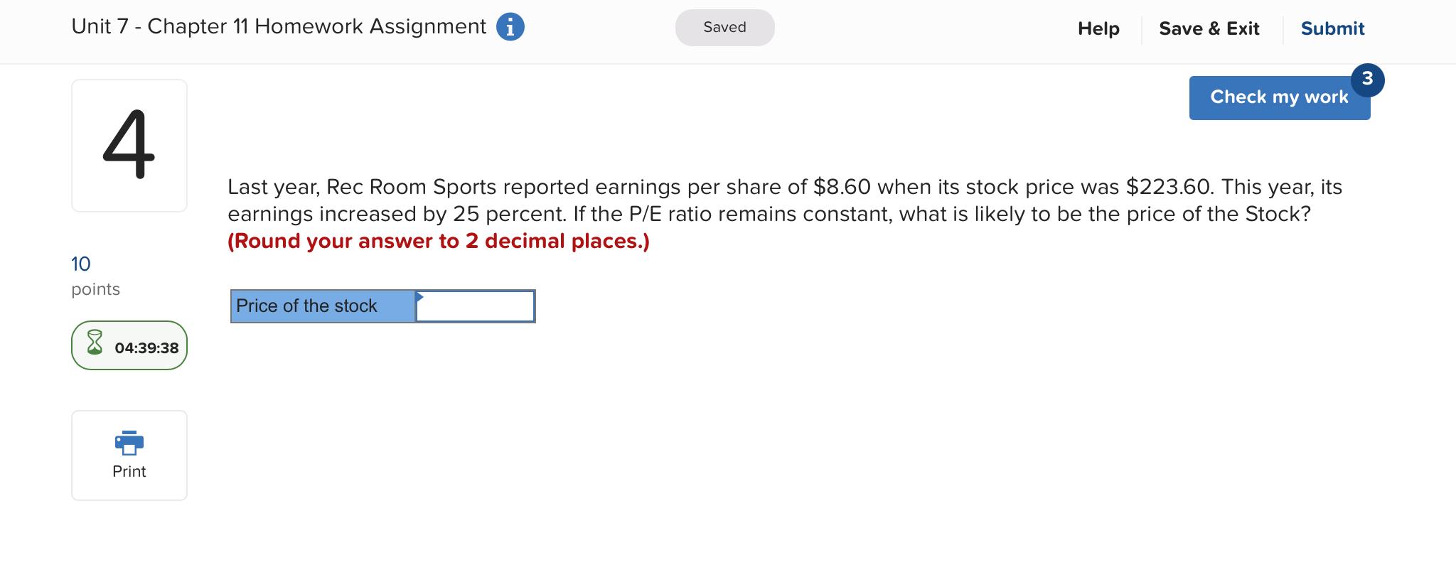  Unit 7 - Chapter 11 Homework Assignment i Saved Help Save