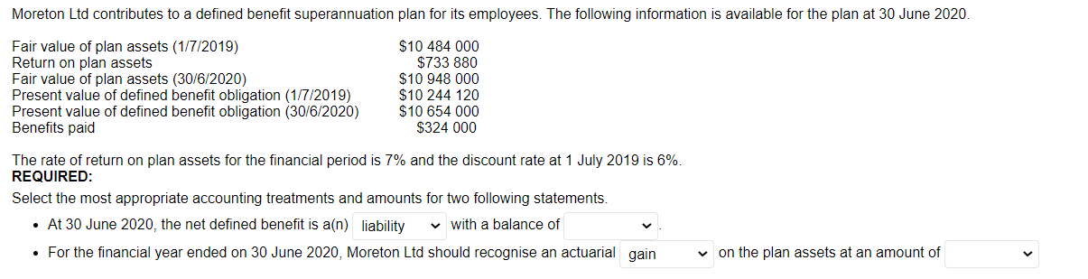 Moreton Ltd contributes to a defined benefit superannuation plan for its