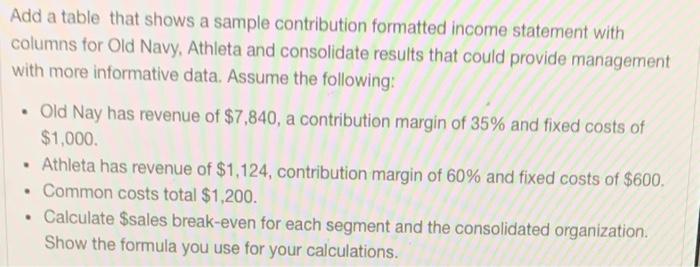  Add a table that shows a sample contribution formatted income statement