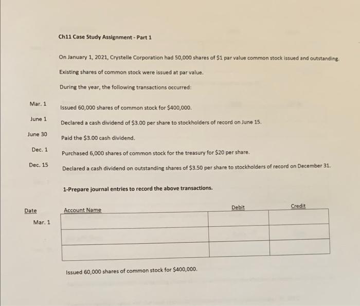  Ch11 Case Study Assignment - Part 1 On January 1, 2021,