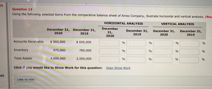  Question 13 Using the following selected items from the comparative balance