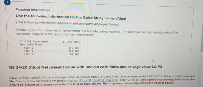  Required information Use the following information for the Quick Study below.