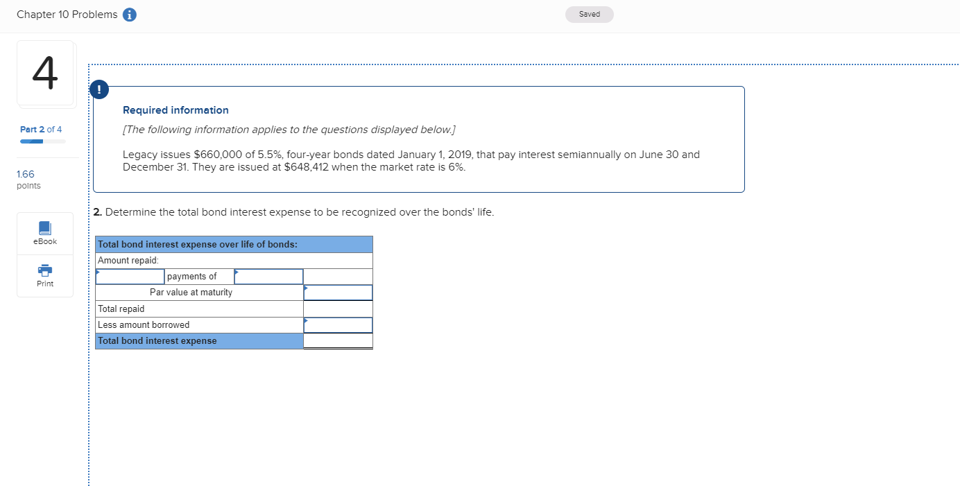  Chapter 10 Problems i Saved Required information [The following information applies