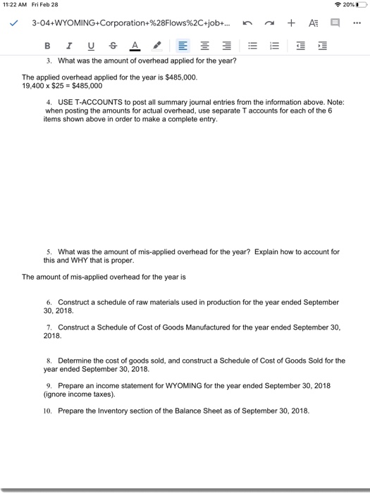 28 3-04-WYOMING+Corporation+%28Flows%2C+job+ + A ... The following information comes from the accounting