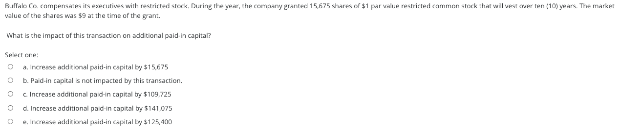  Buffalo Co. compensates its executives with restricted stock. During the year,