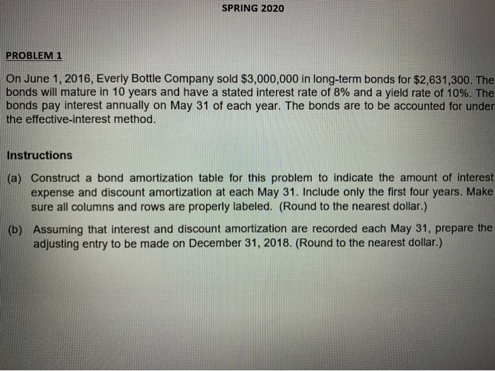  SPRING 2020 PROBLEM 1 On June 1, 2016, Everly Bottle Company