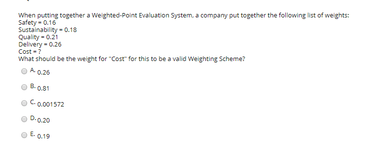 When putting together a Weighted-Point Evaluation System, a company put together