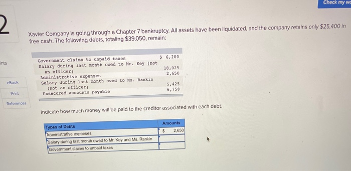  Check my Xavier Company is going through a Chapter 7 bankruptcy.