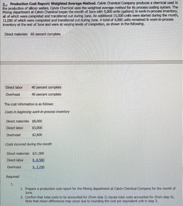  please answer the question using this format 2. Production Cost Report: