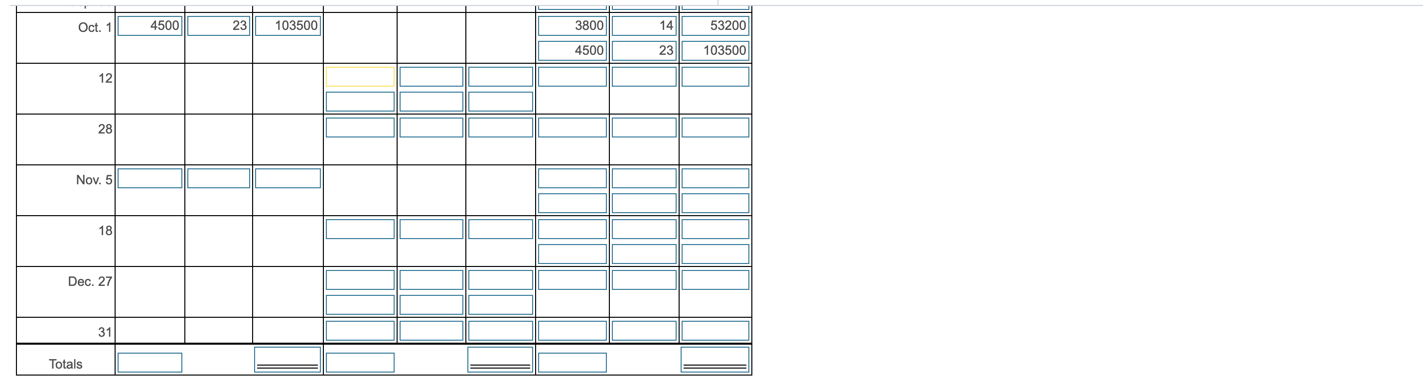 transactions in chronological order, calculating new inventory on hand balances after each