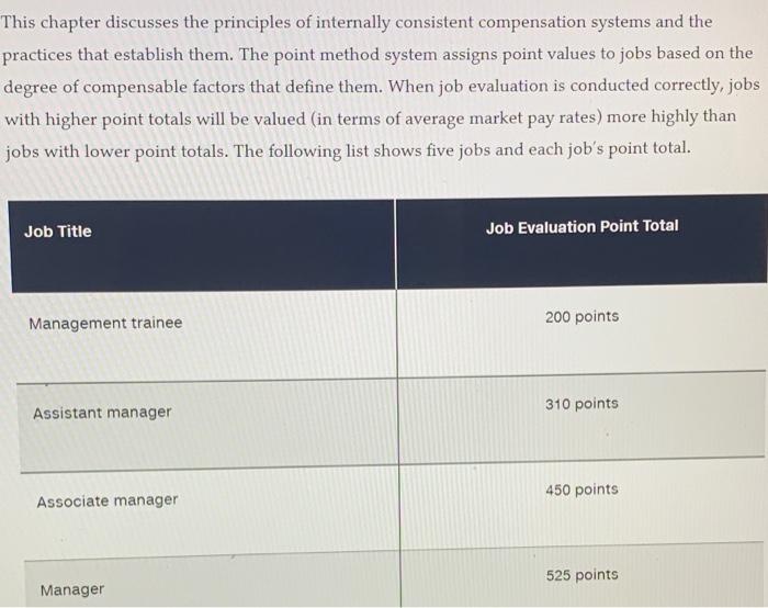  This chapter discusses the principles of internally consistent compensation systems and