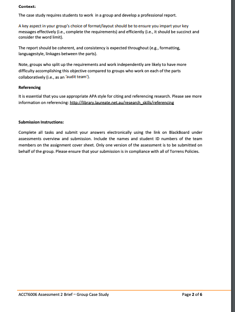 Assessment Assessment 2 - Case Study Individual/Group Length Learning Outcomes Group (max