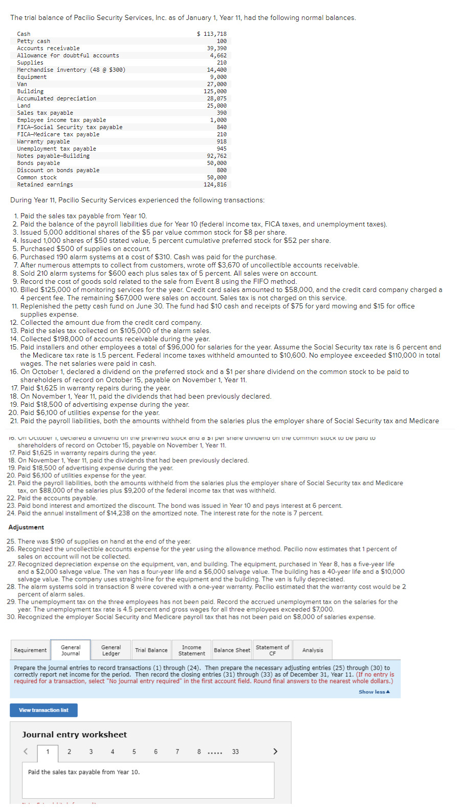 The triel balance of Pacilio Security Services, Inc. as of January 1,