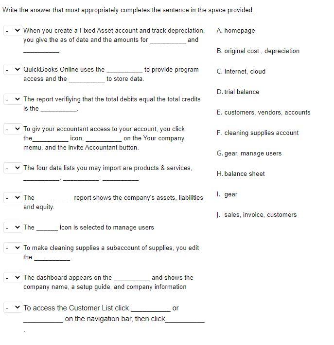  Computerized Application Package, Intuit Quickbooks Online' Questions Write the answer that