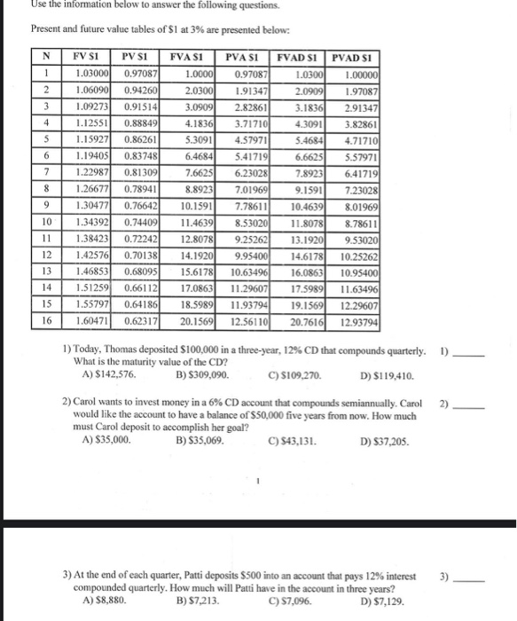  answer please Use the information below to answer the following questions