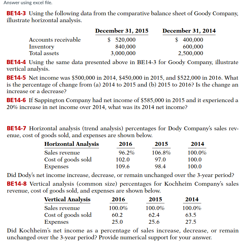  Answer using excel file. BE14-3 Using the following data from the