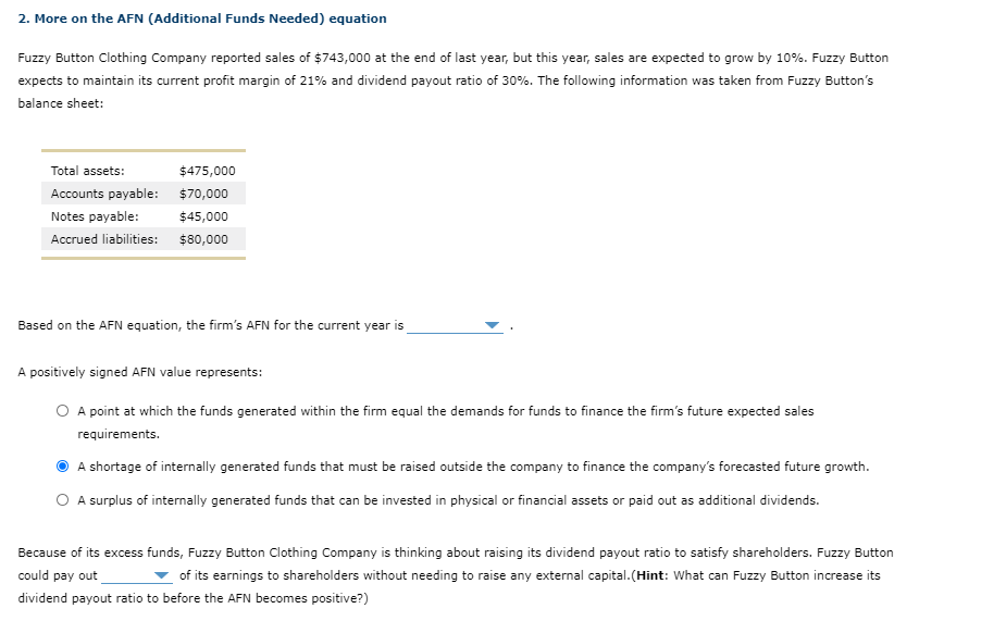  2. More on the AFN (Additional Funds Needed) equation Fuzzy Button