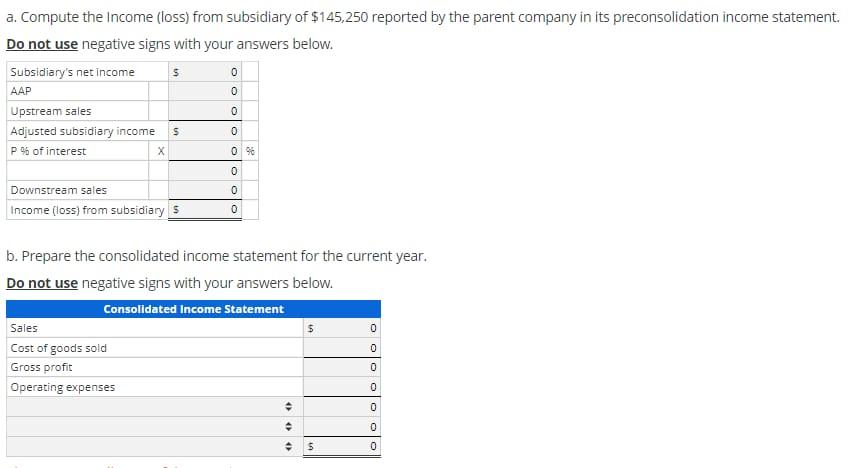 and upstream and downstream intercompany inventory profits A parent company purchased a