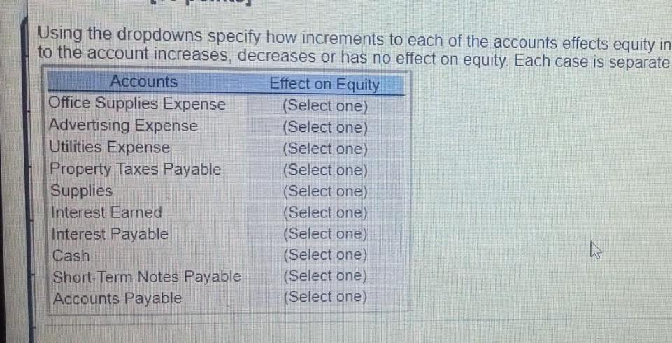 Using the dropdowns specify how increments to each of the accounts