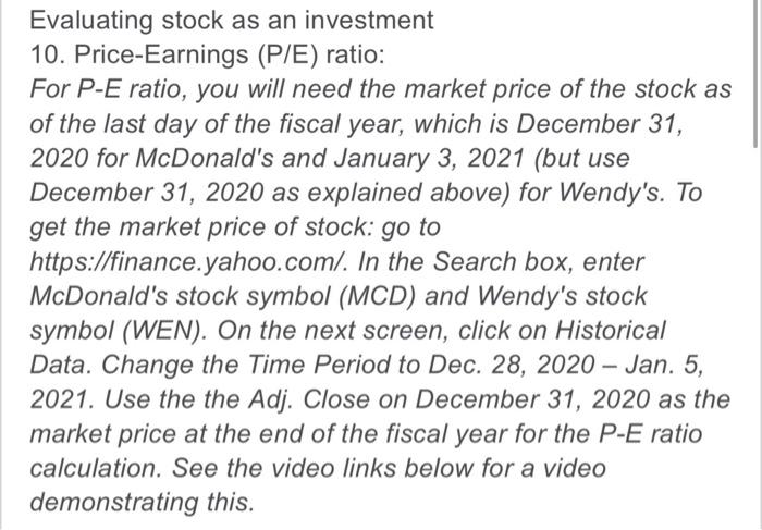  answer using formulas please mcdonalds 10k form wendys 10k form Evaluating