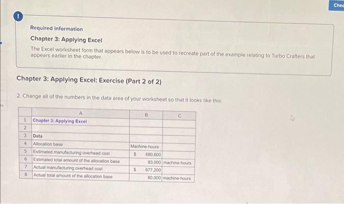  Chec Required information Chapter 3: Applying Excel The Excel worksheet form
