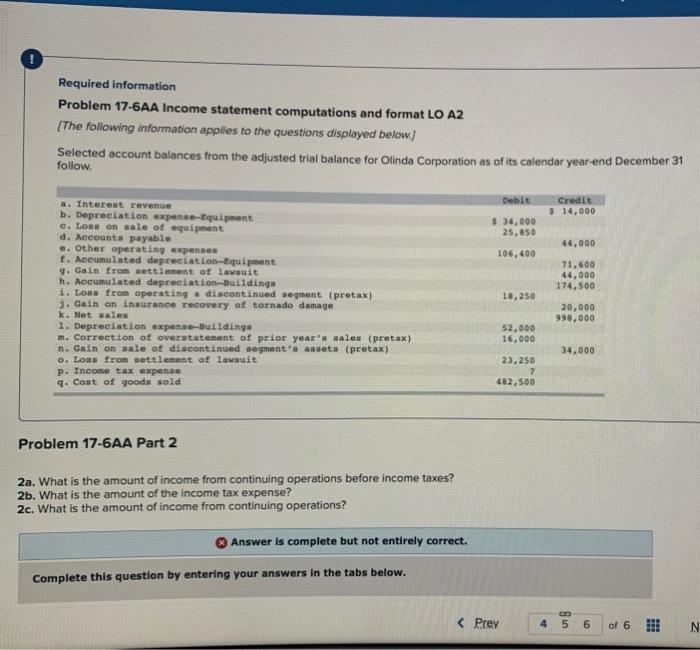 Problen 17-6AA Income Statement computationa and format LO A2. Selected account balances