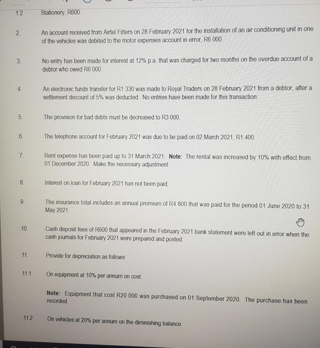28 February 2021, the end of the financial year. ROYAL TRADERS PRE-ADJUSTMENT
